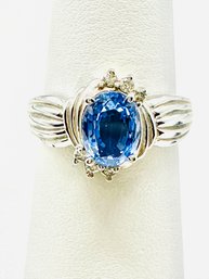 14KT White Gold Sapphire And Diamond Fancy Ring Size 6 - J11371