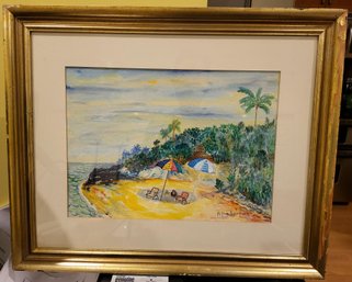 Watercolor Beach Scene Signed Milton Avery