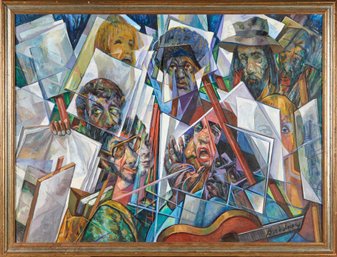 Listed Artist Edward Brodney (1910 - 2002) Large 52' Original Oil Painting 'Art Class'