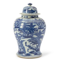 LARGE 21' Height CHINESE BLUE AND WHITE PORCELAIN BALUSTER COVERED JAR/POT
