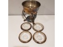 F.b. Rogers Silver Plate Cut Glass Coaster Set With Stand