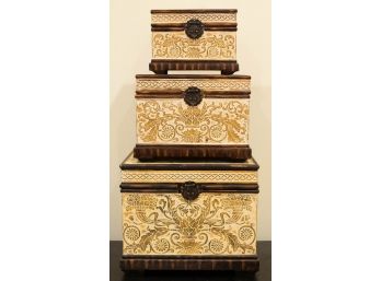 Set Of 3 Antique Carved Boxes