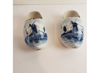 Pair Of Delft Blue Pottery Shoes