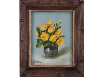 Vintage Impressionist Oil On Board 'Yellow Flowers'