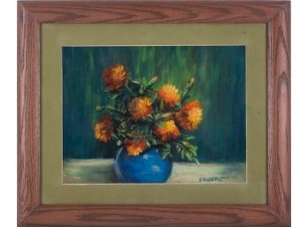 Early 20th C. Impressionist Pastel On Paper 'Chrysanthemum'
