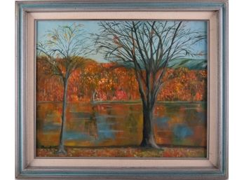 Vintage Impressionist Oil On Canvas 'Autumn Lake'