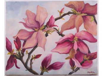 Vintage Impressionist Oil On Canvas 'Magnolia'