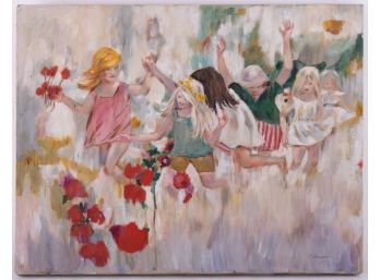 Mid Century Impressionist OIl On Canvas 'Dancing Girls'