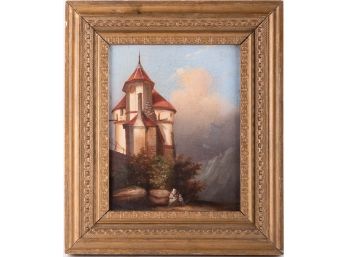 Antique European Oil On Canvas 'Castle On The Hill'