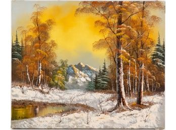 Vintage Scenic Oil On Canvas 'Winter Lake'