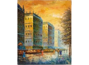 Vintage Impressionist Oil On Canvas 'City Scene'