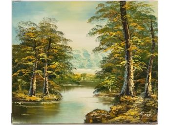 Vintage Impressionist Oil On Canvas 'Forest River'
