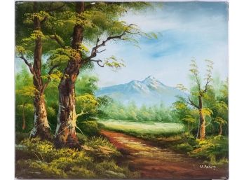Vintage Modernist Oil On Canvas 'Forest Path'