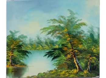 Vintage Scenic Oil On Canvas 'River Landscape'