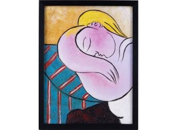 Hand Painted In Manner Of Picasso Oil On Canvas 'Sleeping Woman'