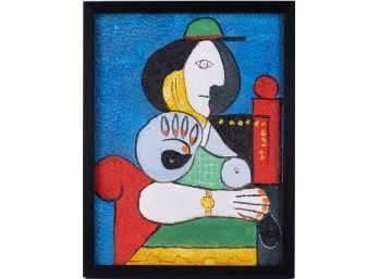 Hand Painted In Manner Of Picasso Oil On Canvas 'Woman With Watch'