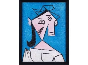 Hand Painted In Manner Of Picasso Oil On Canvas 'Head Of A Woman'