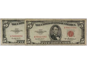 Set Of 1953/1953A Red Seal Five Dollar United States Note