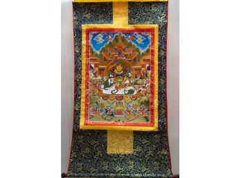 Vintage Buddhist Thangka Fabric Print On Scroll 'Gandhanra'