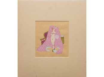 Vintage Art Deco/Erotica Lithograph On Paper 'Lady With Pink Lingerie'
