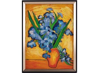 Hand Painted After Van Gogh Oil On Canvas 'Vase With Irises'