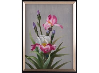 Hand Painted Still Life Oil On Canvas 'Iris Flower'