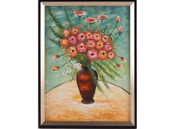 Hand Painted Impressionist Oil On Canvas 'Flowers In Vase'