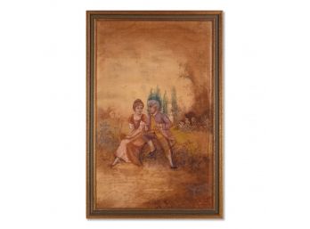 Early 20th Century Traditional Oil On Canvas 'Chatting Couple'