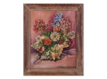 Mid Century Expressionist Oil On Board 'Flowers'