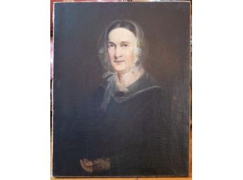 Antique 1840 Original Oil On Canvas 'Portrait Of Old Lady' Signed Initial