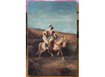 Antique Traditional Oil Painting 'Arabian Horse Rider'