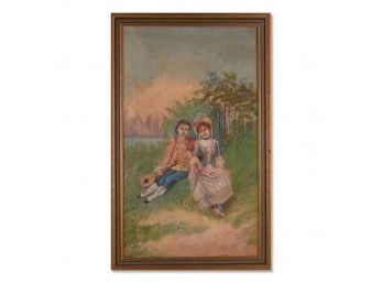 Early 20th Century Traditional Oil On Canvas 'Loving Couple'
