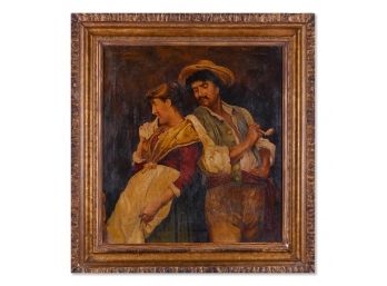 Antique After Andreotti OIl On Canvas 'Flirt'