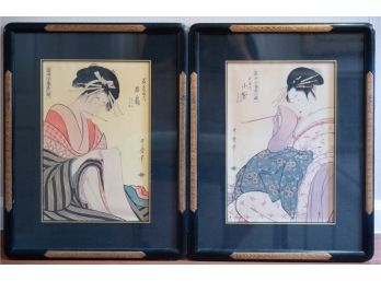 A Pair Of Antique Japanese Ukiyo-e 'Woman's Portrait'