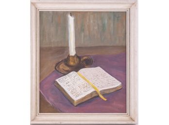Early 20th Century Realist Oil On Canvas 'Book And Candle'