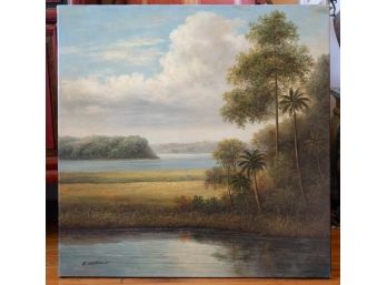 Vintage Impressionist Oil On Canvas 'Trees By The River'