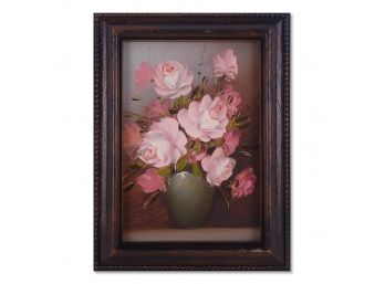 Vintage Decorational Oil On Board 'Roses Flowers In Vase'