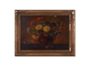 Antique Traditional Oil On Board 'Flowers In Vase'