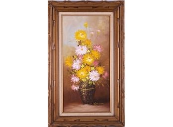 Vintage Impressionist Oil On Canvas 'Flowers In Basket'