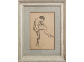 Vintage Nude Portrait Charcoal On Paper Signed T. Lempicka