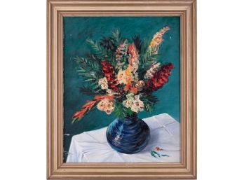 Early 20th Century Expressionist Oil On Canvas Board 'Flowers In Vase'