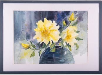 Vintage Impressionist Watercolor On Paper 'Yellow Flowers'