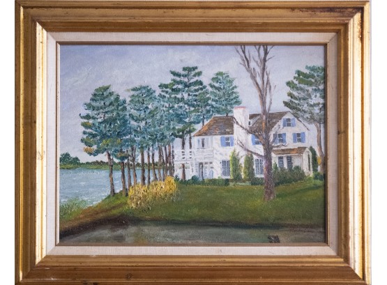 Early 20th Century Impressionist Oil Painting 'House Near River' Signed Freelon