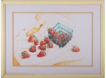 Vintage Still Life Watercolor On Paper 'Strawberry'