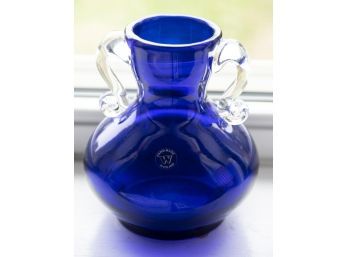 Vintage Hand Made Stained Blue Glass Vase