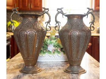 A Pair Of Antique Brass Vase