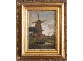 Early 20th Century Original Oil Painting 'Windmill Scene' Signed M. Alten