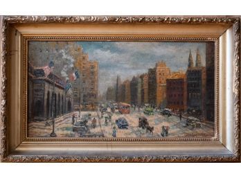 Early 20th Century Impressionist New York Scene Oil Painting Signed