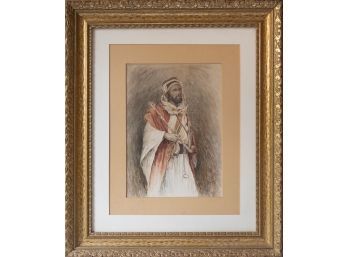 Antique Watercolor On Paper 'Portrait Of Arabian Man' Signed Louis C. Tiffany
