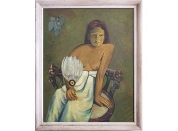 Vintage Oil Painting 'Girl With Fan'
